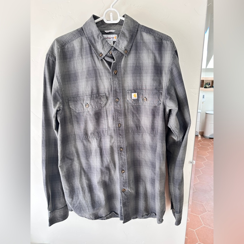 Carhartt Relaxed Fit Gray plaid Shirt size medium